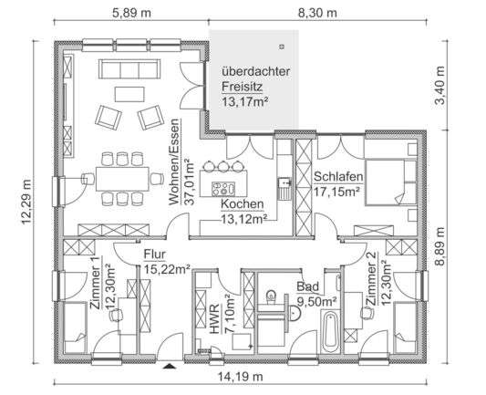 Grundrissbeispiel SH 136 WB - VAR. A1 - Erdgeschoss