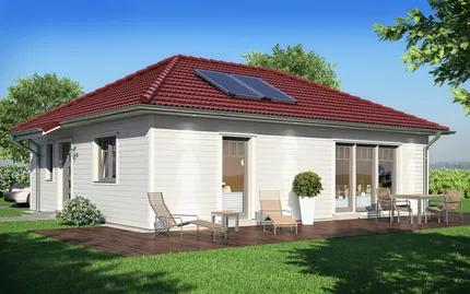 Fertighaus Bungalow mit Holzfassade SH 83 B - Var. B Fertighaus Bungalow mit Holzfassade SH 83 B - Variante B