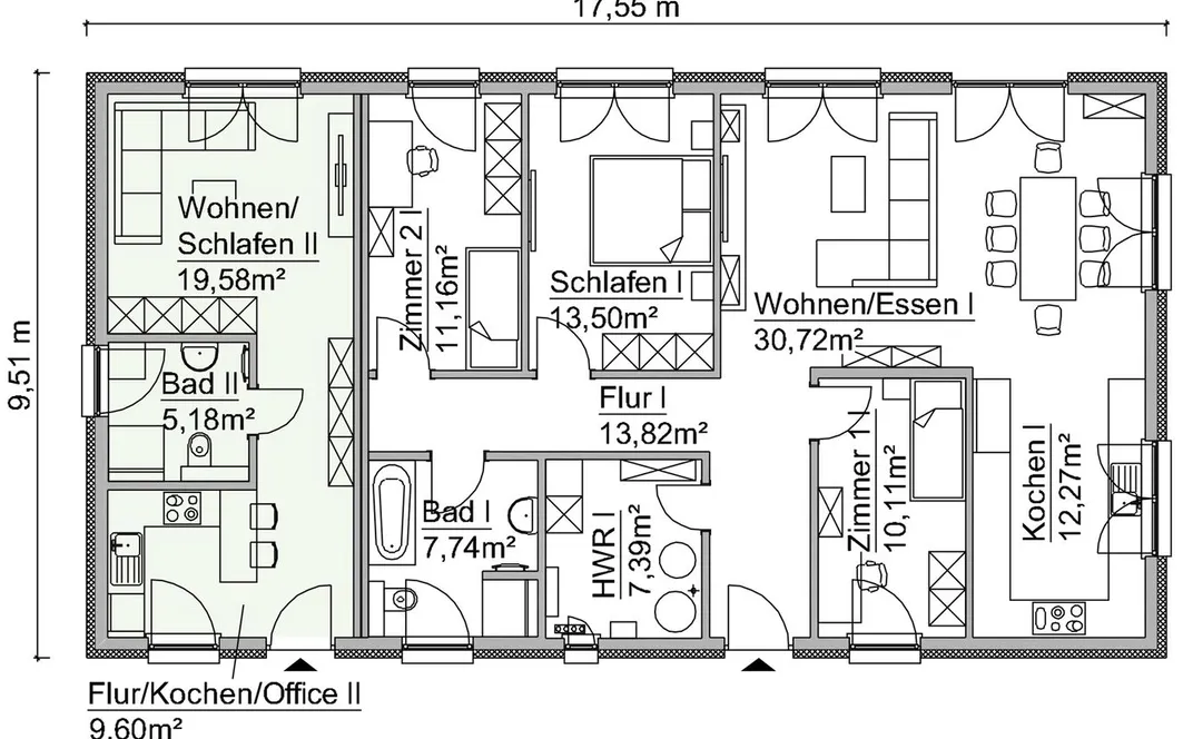 Grundriss Mehrgenerationenhaus Bungalow mit Einliegerwohnung SH 142 B EW - VAR. A1