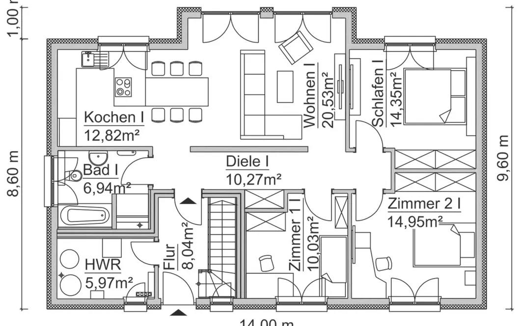 Grundriss Mehrgenerationenhaus SH 195 EW - Var. A - Erdgeschoss