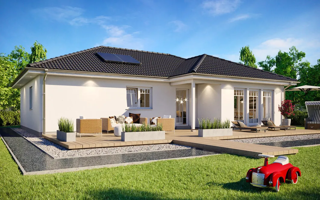 Bungalow SH 100 B - Var. A mit Erker und überdachten Freisitz