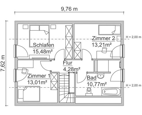 Grundriss Dachgeschoss Ausbauhaus SHA 2 | 1,5-Geschosser