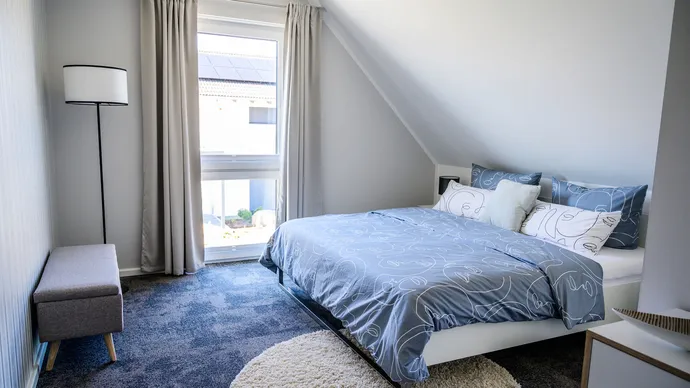 Musterhauscenter Dresden ScanHaus 150 Frontspieß Einfamilienhaus Schlafzimmer