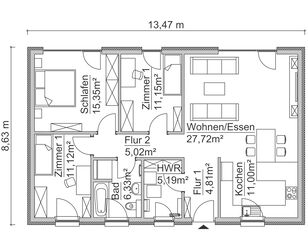 Grundriss Ausbauhaus Bungalow SHA 1
