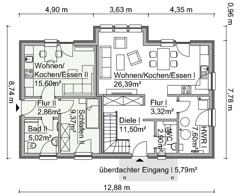 Grundriss Mehrgenerationenhaus SH 165 EW - Var. B - Erdgeschoss