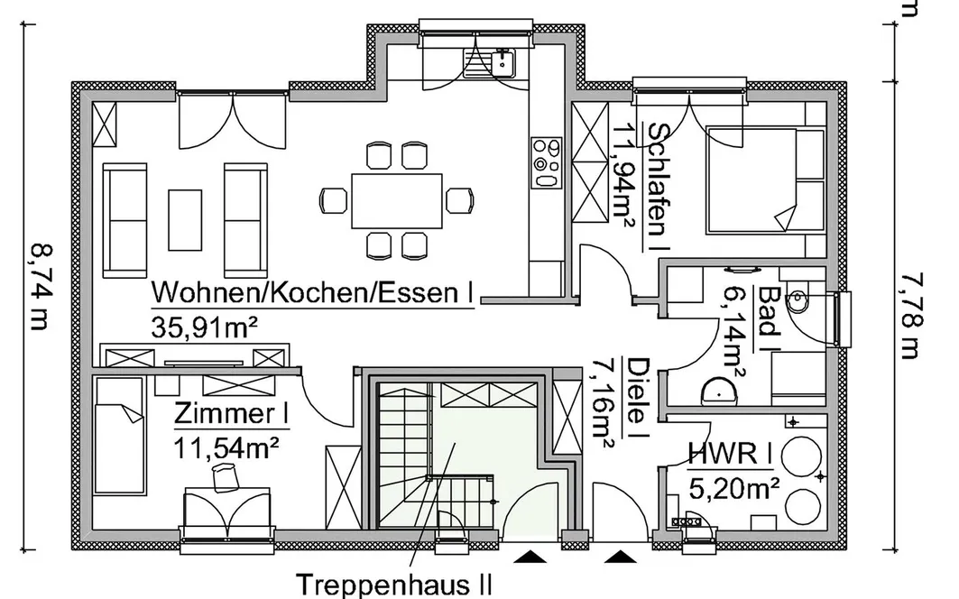 Grundriss Mehrgenerationenhaus SH 165 EW - Var. A - Erdgeschoss