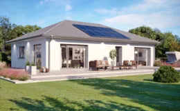 Terrassenansicht des Bungalows SH 105 B - Variante B mit optionaler Panoramaverglasung