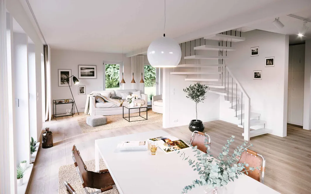 1,5-Geschosser SH 158 - Variante A | offene Systemtreppe zum Essbereich (optional, Bsp. für individuelles Bauen)