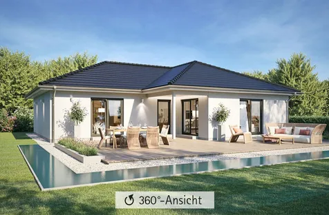 360 Grad Hausansicht des Winkelbungalows SH 115 WB XXL - VAR. B