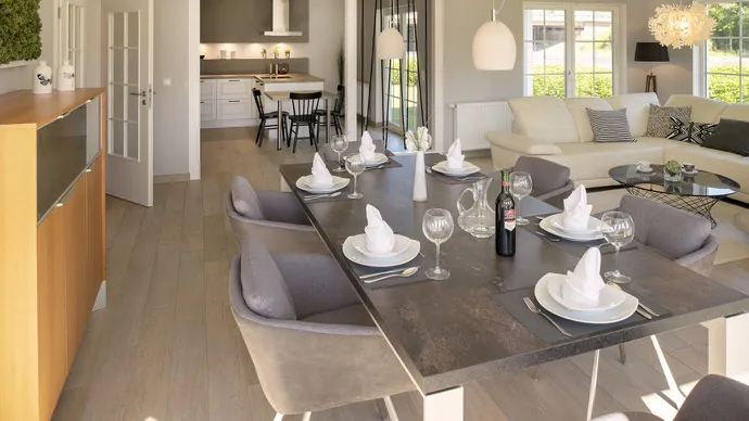 Musterhauscenter Rostock ScanHaus 136 Winkelbungalow Essbereich