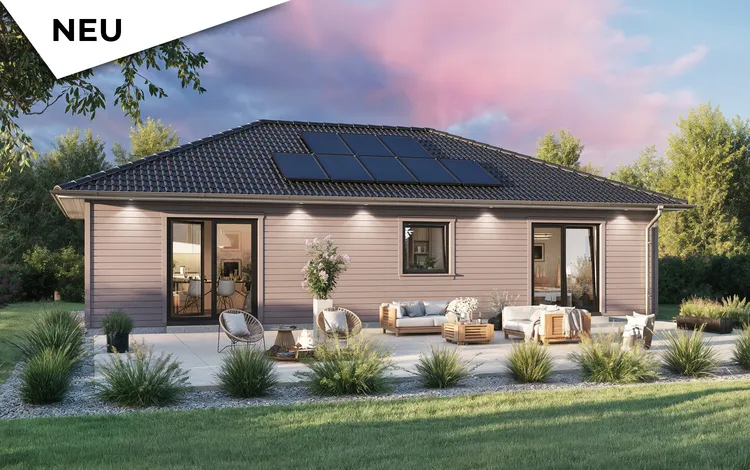 Fertighaus Bungalow SH 95 B - Variante B mit optionaler, heller Holzfassade