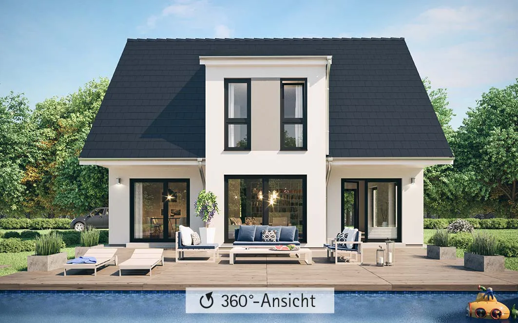 360 Grad Hausansicht des 1,5-Geschossers SH 150 FS mit Frontspieß