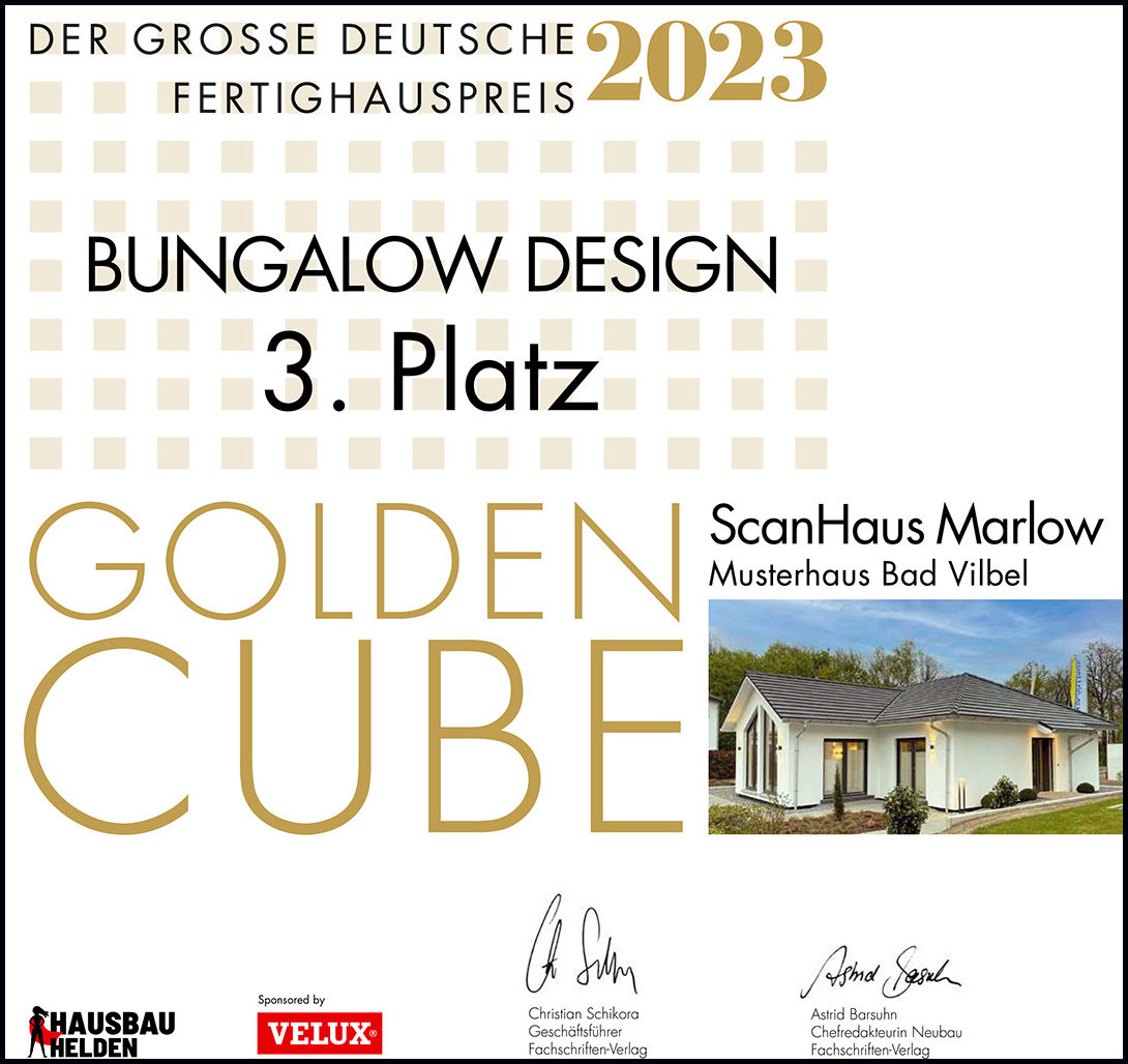 Urkunde Golden Cube für ScanHaus Marlow